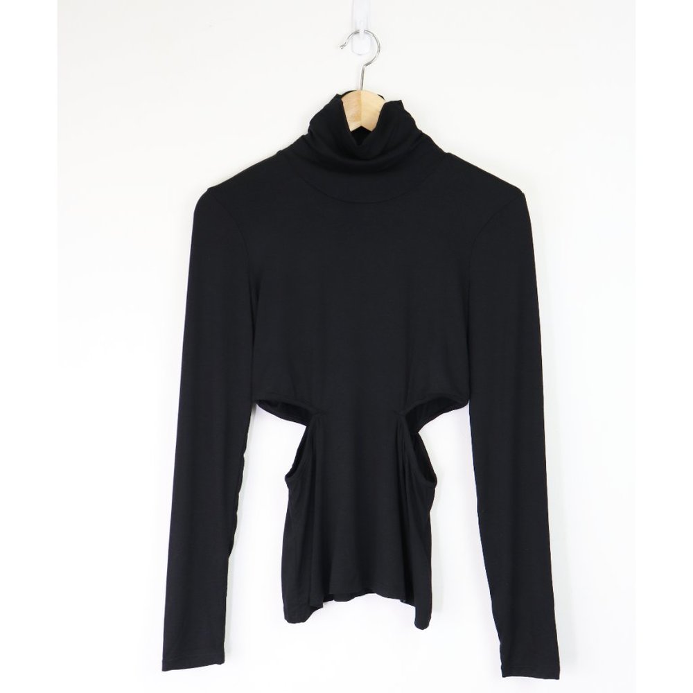 NWT Lovers + Friends Isana Turtleneck Cut Out Long Sleeve Top Black Small - Picture 3 of 9